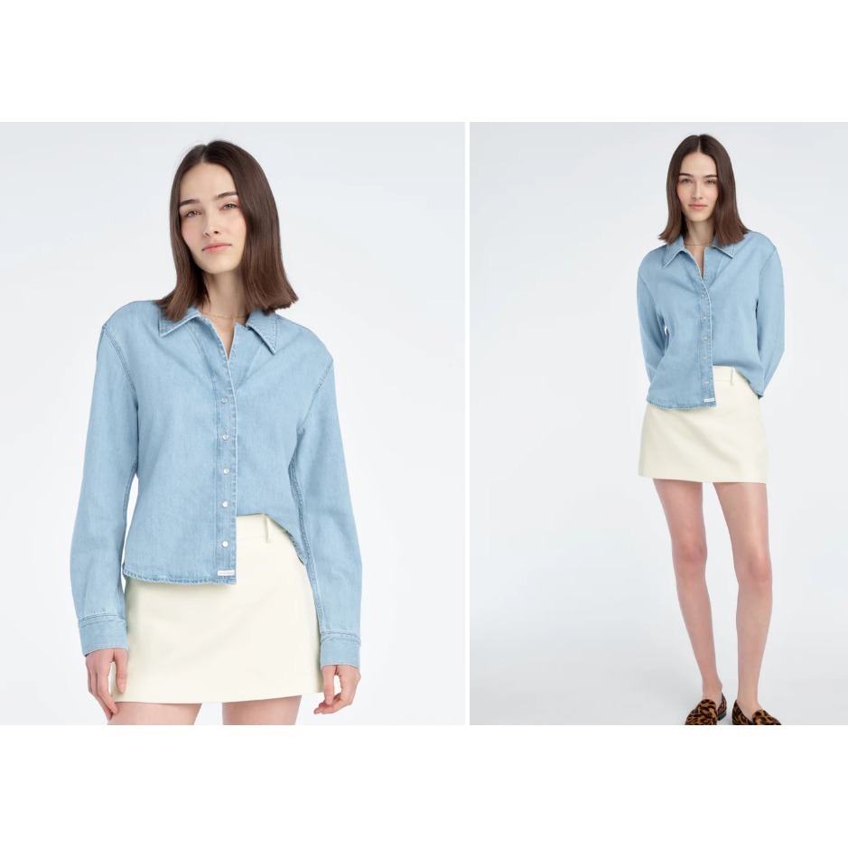 Favorite Daughter The Ace Shirt Denim Pearl Snap Buttons Crop - Size M